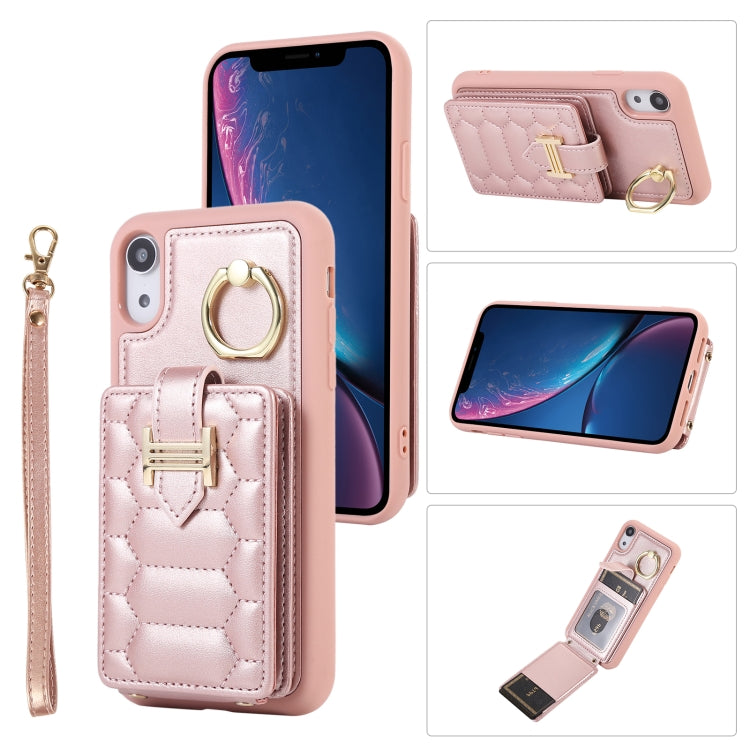 For iPhone XR Vertical Card Bag Ring Holder Phone Case with Dual Lanyard