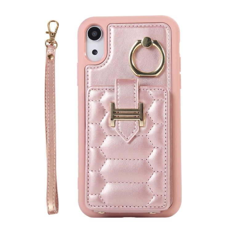 For iPhone XR Vertical Card Bag Ring Holder Phone Case with Dual Lanyard
