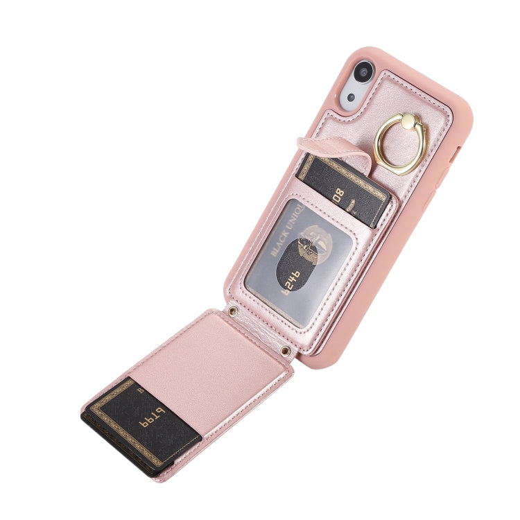 For iPhone XR Vertical Card Bag Ring Holder Phone Case with Dual Lanyard