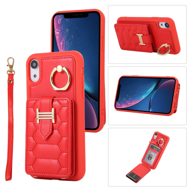 For iPhone XR Vertical Card Bag Ring Holder Phone Case with Dual Lanyard