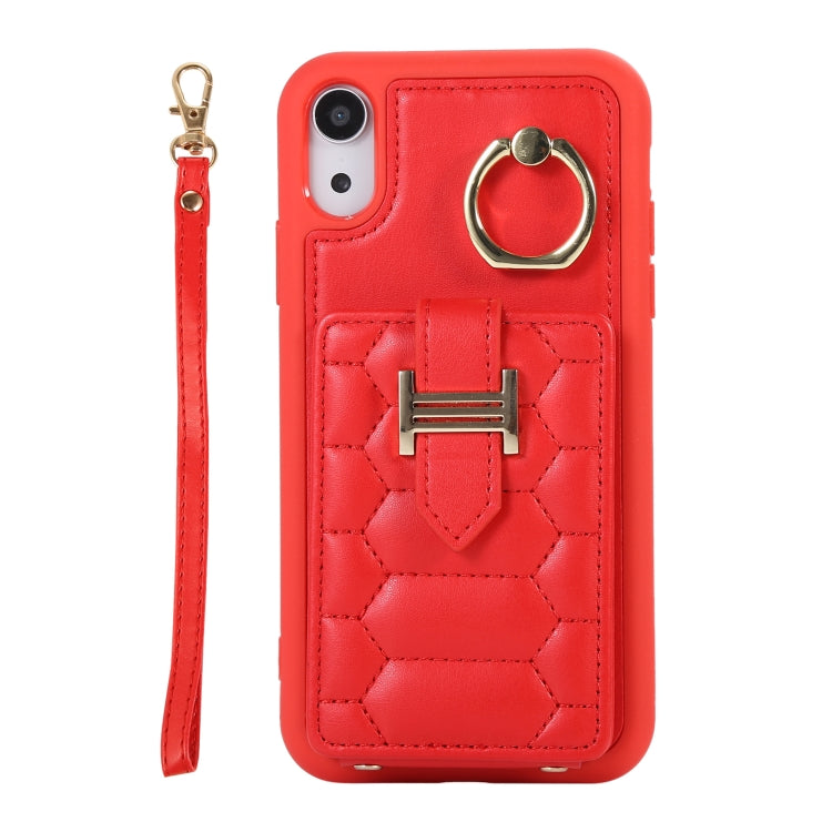 For iPhone XR Vertical Card Bag Ring Holder Phone Case with Dual Lanyard