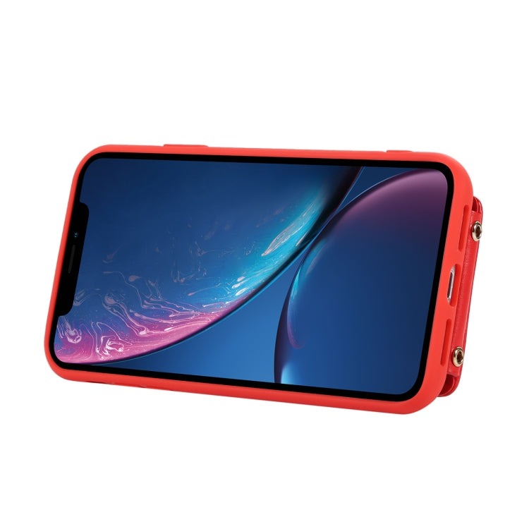 For iPhone XR Vertical Card Bag Ring Holder Phone Case with Dual Lanyard