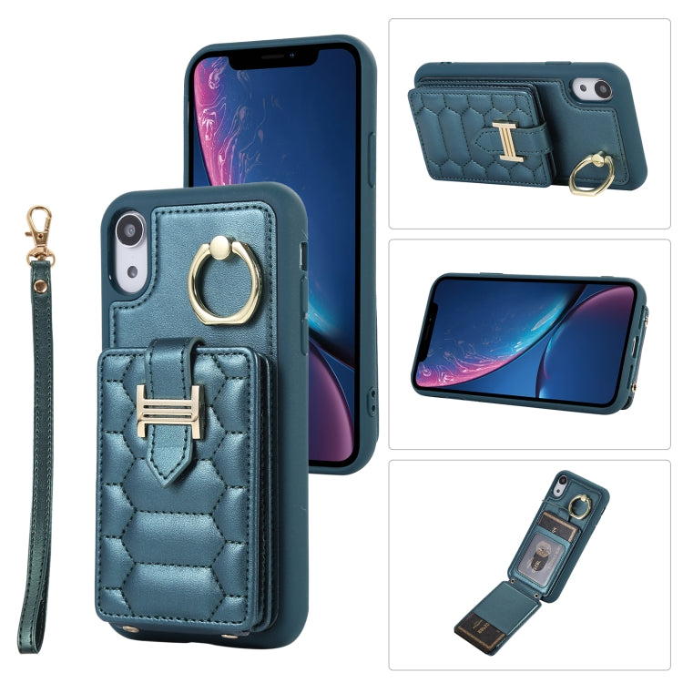 For iPhone XR Vertical Card Bag Ring Holder Phone Case with Dual Lanyard