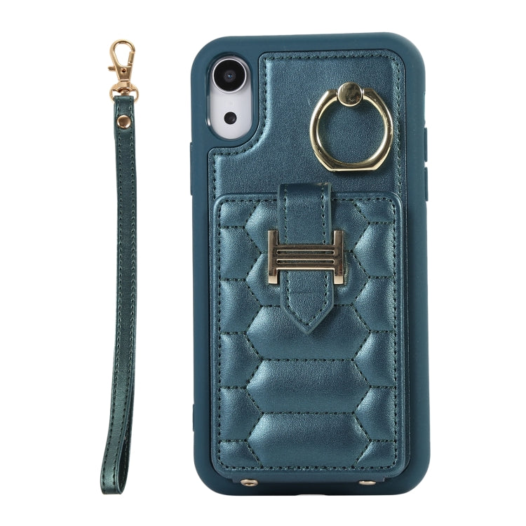 For iPhone XR Vertical Card Bag Ring Holder Phone Case with Dual Lanyard