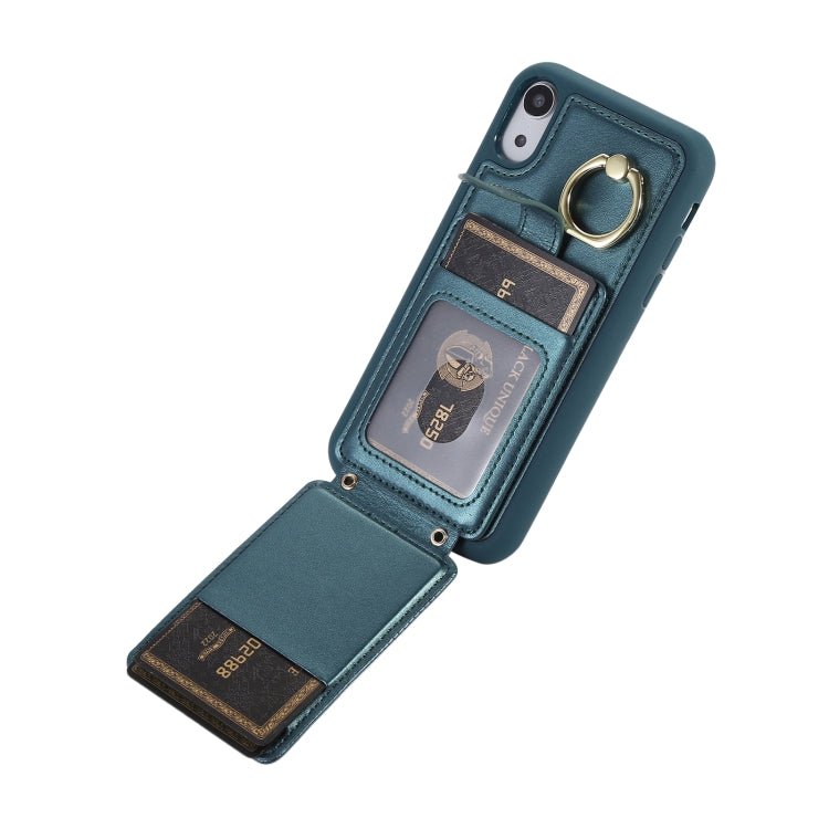 For iPhone XR Vertical Card Bag Ring Holder Phone Case with Dual Lanyard