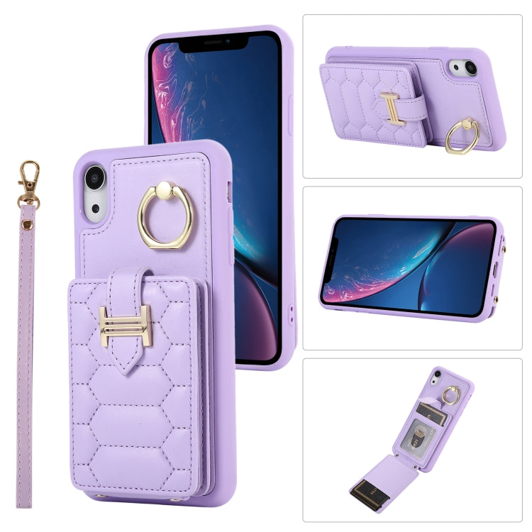 For iPhone XR Vertical Card Bag Ring Holder Phone Case with Dual Lanyard