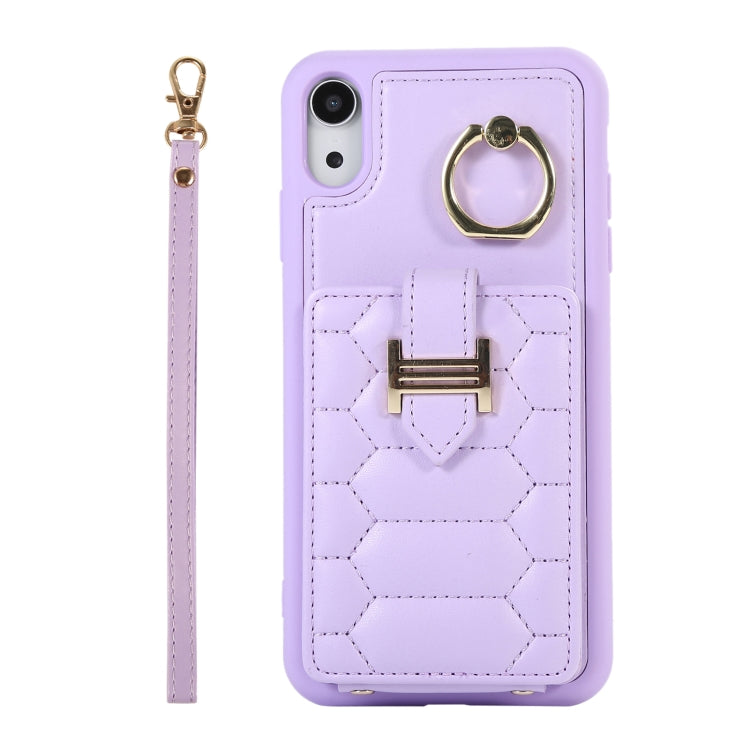 For iPhone XR Vertical Card Bag Ring Holder Phone Case with Dual Lanyard