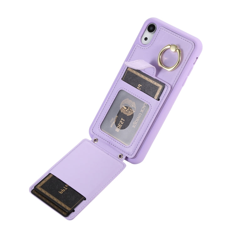 For iPhone XR Vertical Card Bag Ring Holder Phone Case with Dual Lanyard