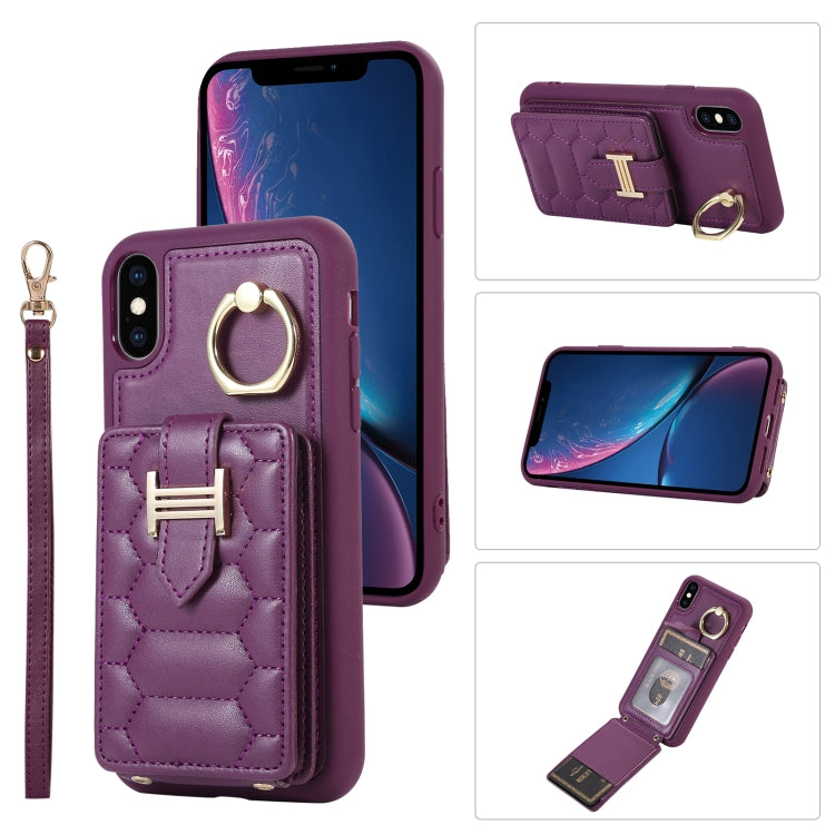 For iPhone XS Vertical Card Bag Ring Holder Phone Case with Dual Lanyard