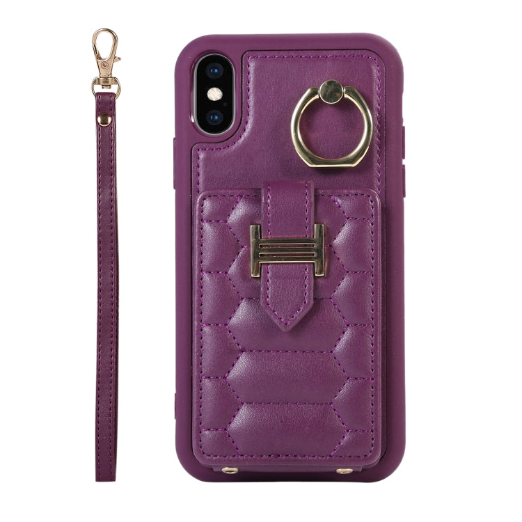 For iPhone XS Vertical Card Bag Ring Holder Phone Case with Dual Lanyard