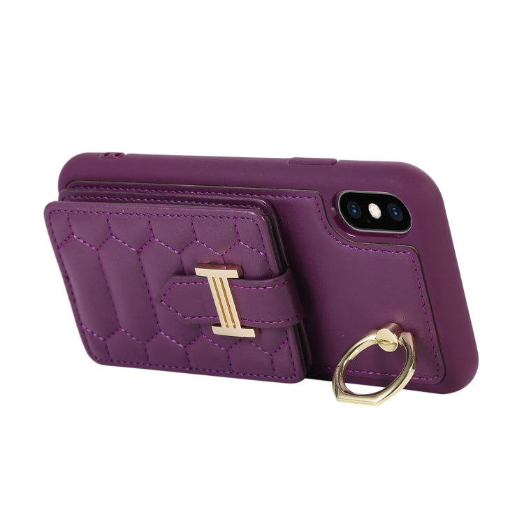 For iPhone XS Vertical Card Bag Ring Holder Phone Case with Dual Lanyard
