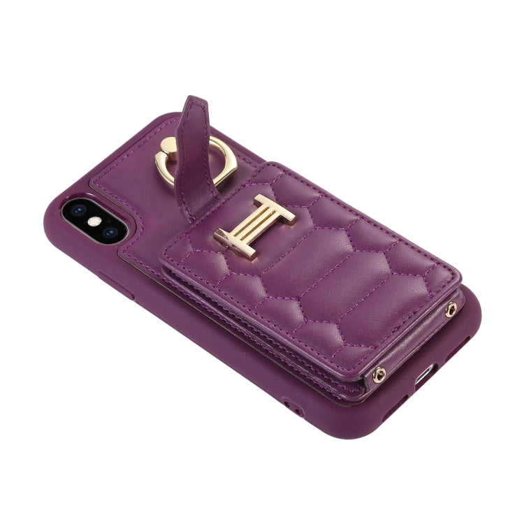 For iPhone XS Vertical Card Bag Ring Holder Phone Case with Dual Lanyard