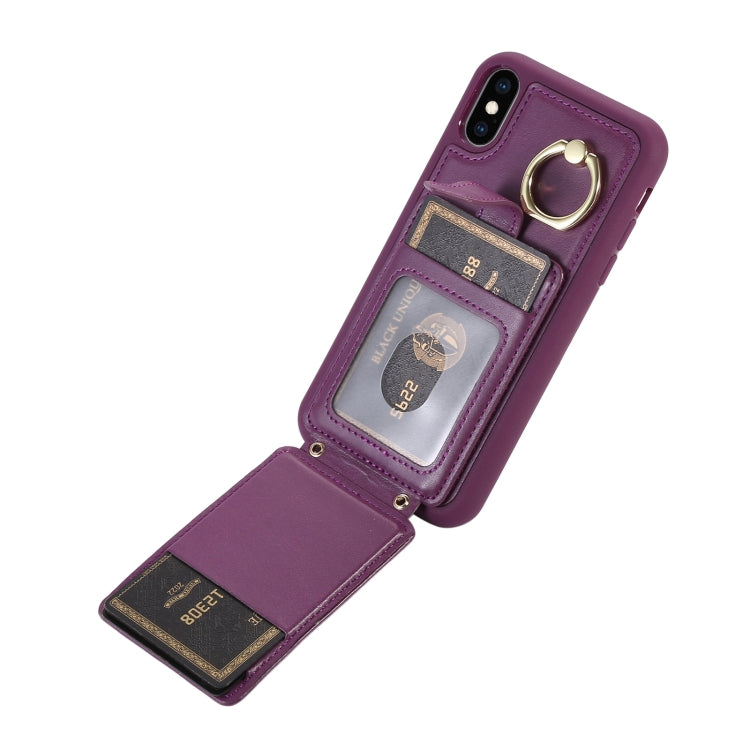 For iPhone XS Vertical Card Bag Ring Holder Phone Case with Dual Lanyard