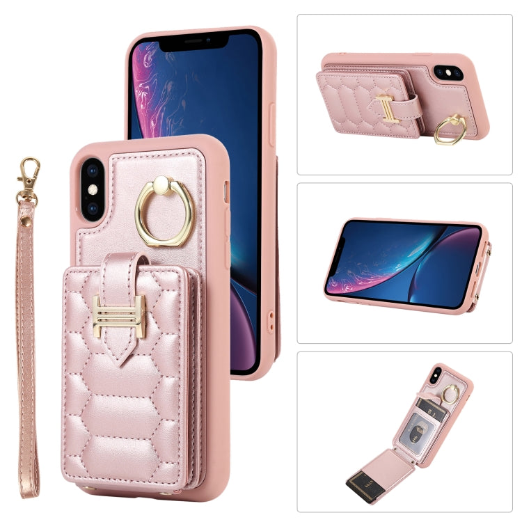 For iPhone XS Vertical Card Bag Ring Holder Phone Case with Dual Lanyard