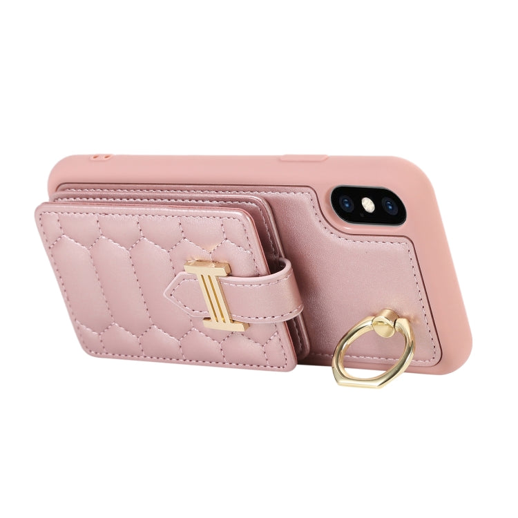 For iPhone XS Vertical Card Bag Ring Holder Phone Case with Dual Lanyard