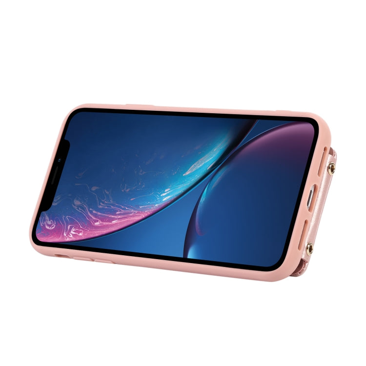 For iPhone XS Vertical Card Bag Ring Holder Phone Case with Dual Lanyard