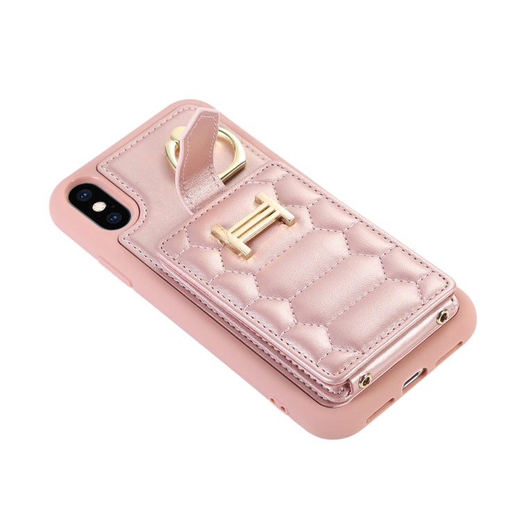 For iPhone XS Vertical Card Bag Ring Holder Phone Case with Dual Lanyard
