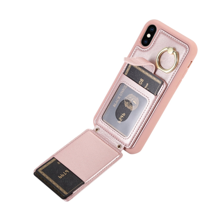 For iPhone XS Vertical Card Bag Ring Holder Phone Case with Dual Lanyard