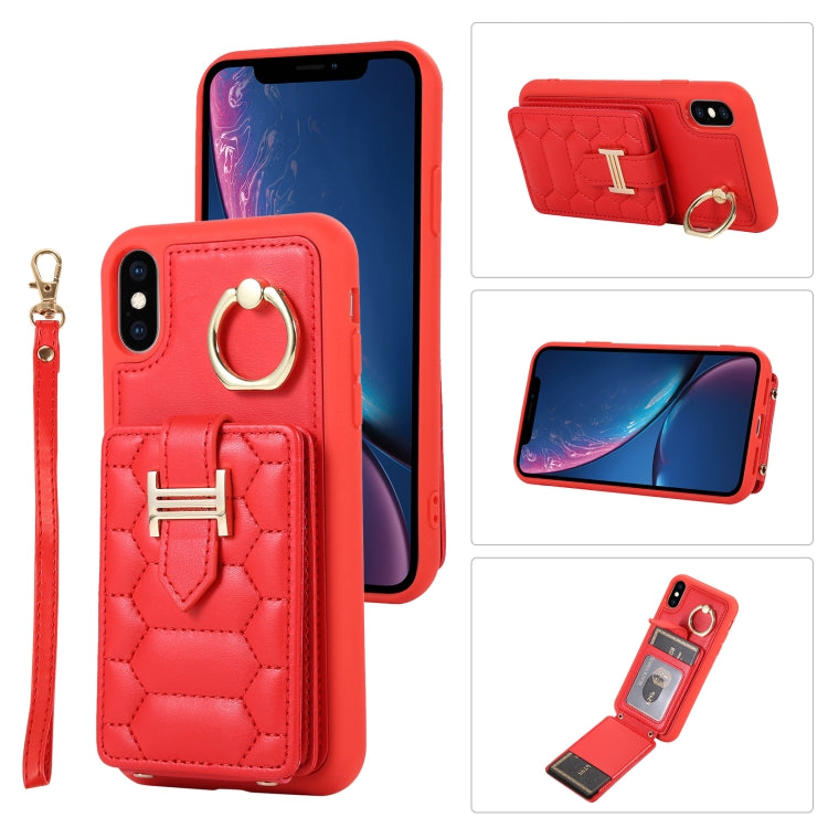 For iPhone XS Vertical Card Bag Ring Holder Phone Case with Dual Lanyard