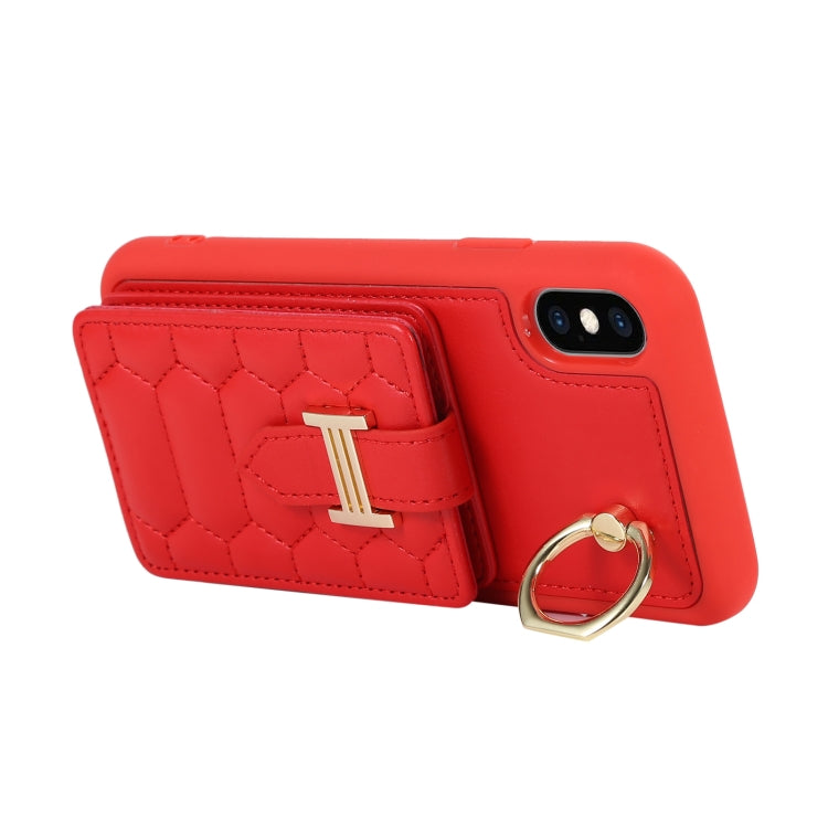 For iPhone XS Vertical Card Bag Ring Holder Phone Case with Dual Lanyard