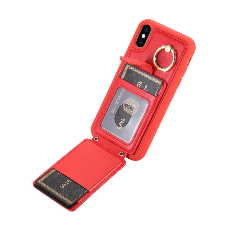 For iPhone XS Vertical Card Bag Ring Holder Phone Case with Dual Lanyard