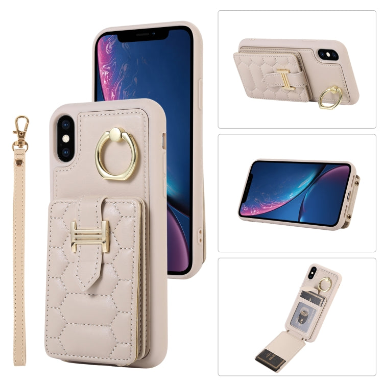 For iPhone XS Vertical Card Bag Ring Holder Phone Case with Dual Lanyard