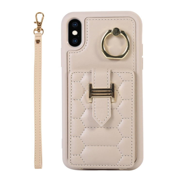 For iPhone XS Vertical Card Bag Ring Holder Phone Case with Dual Lanyard