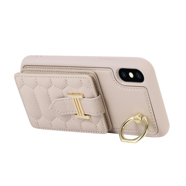 For iPhone XS Vertical Card Bag Ring Holder Phone Case with Dual Lanyard