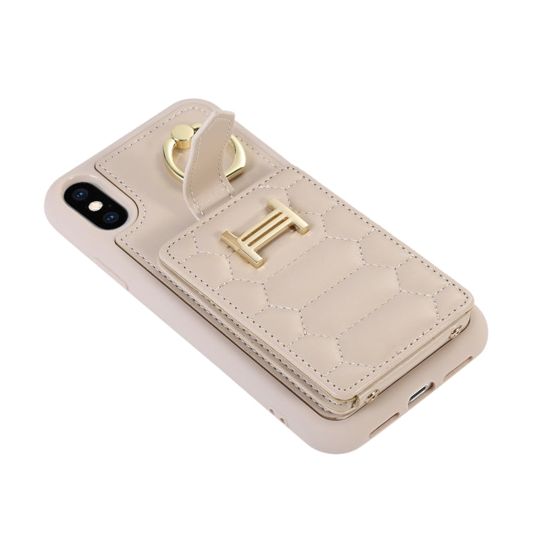 For iPhone XS Vertical Card Bag Ring Holder Phone Case with Dual Lanyard