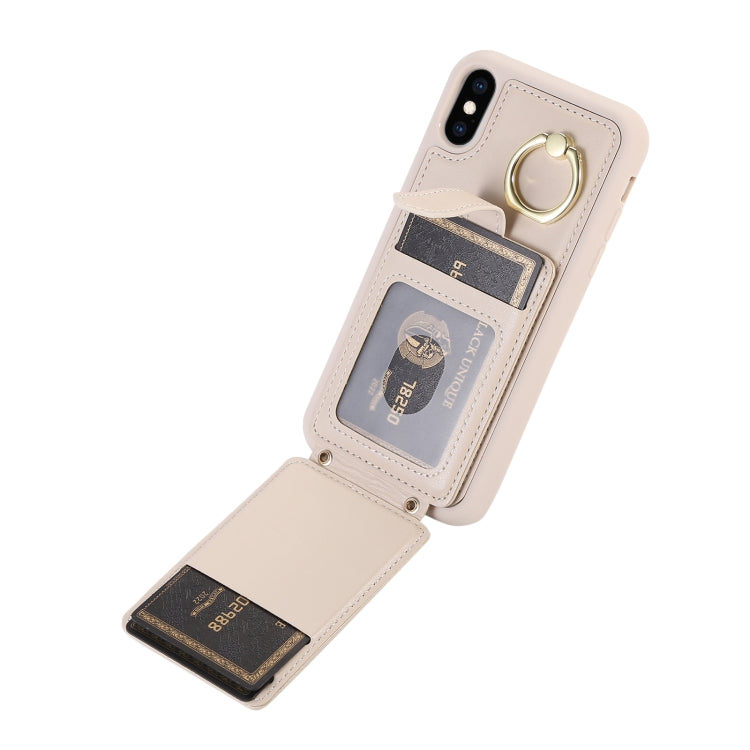 For iPhone XS Vertical Card Bag Ring Holder Phone Case with Dual Lanyard