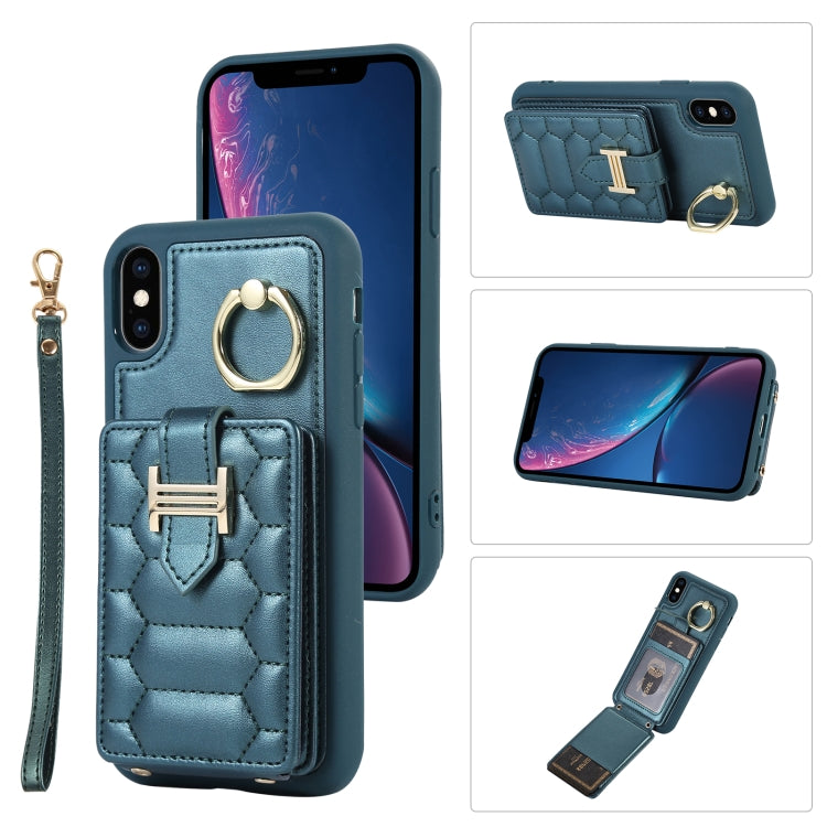 For iPhone XS Vertical Card Bag Ring Holder Phone Case with Dual Lanyard