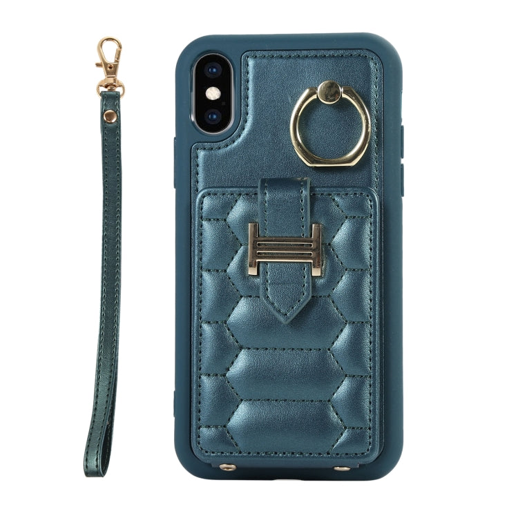 For iPhone XS Vertical Card Bag Ring Holder Phone Case with Dual Lanyard