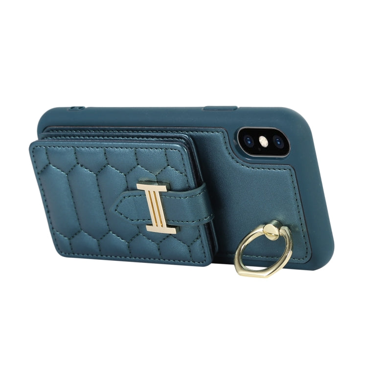 For iPhone XS Vertical Card Bag Ring Holder Phone Case with Dual Lanyard