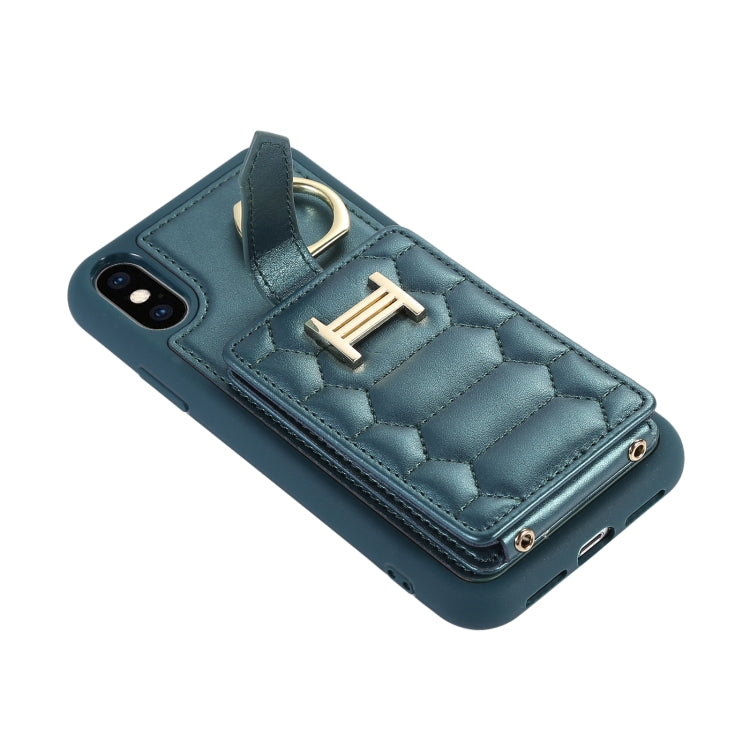 For iPhone XS Vertical Card Bag Ring Holder Phone Case with Dual Lanyard