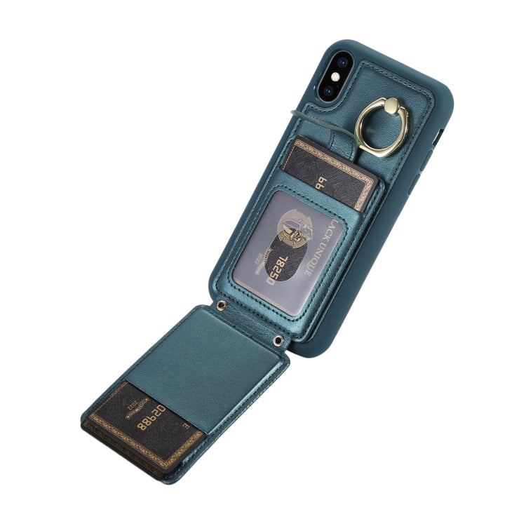 For iPhone XS Vertical Card Bag Ring Holder Phone Case with Dual Lanyard