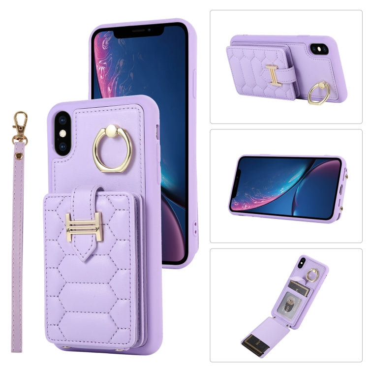 For iPhone XS Vertical Card Bag Ring Holder Phone Case with Dual Lanyard