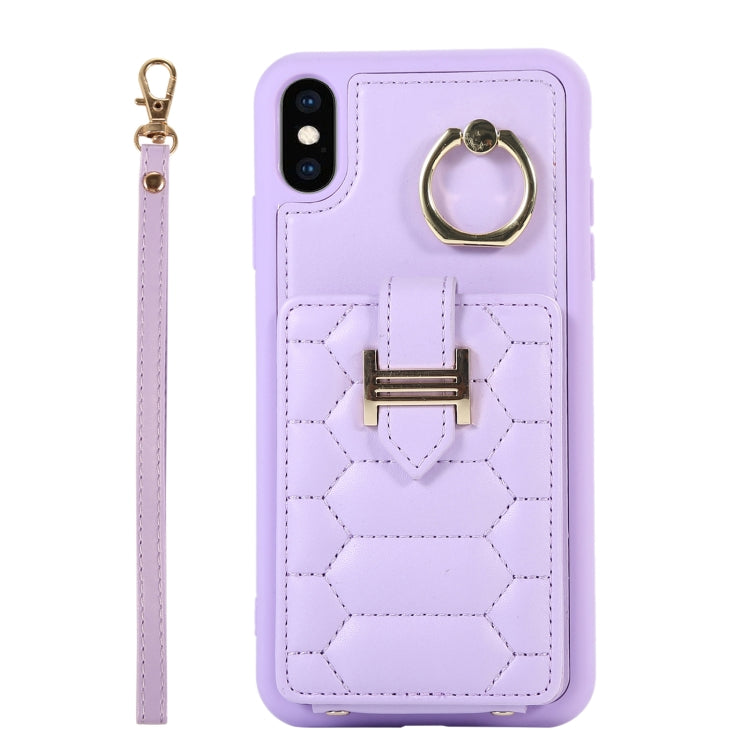 For iPhone XS Vertical Card Bag Ring Holder Phone Case with Dual Lanyard
