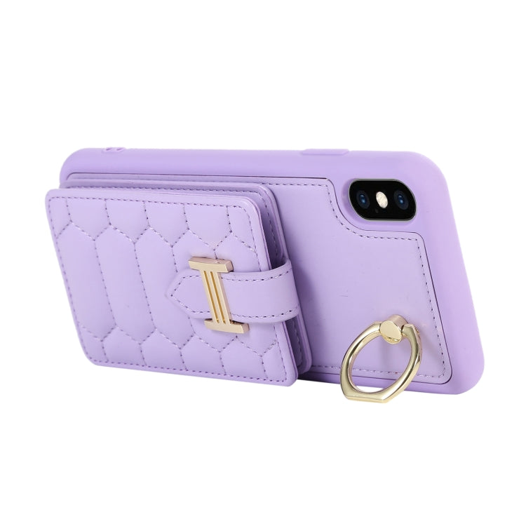 For iPhone XS Vertical Card Bag Ring Holder Phone Case with Dual Lanyard