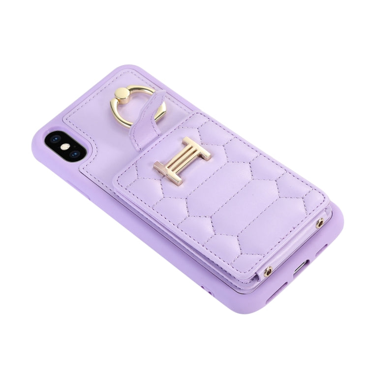 For iPhone XS Vertical Card Bag Ring Holder Phone Case with Dual Lanyard