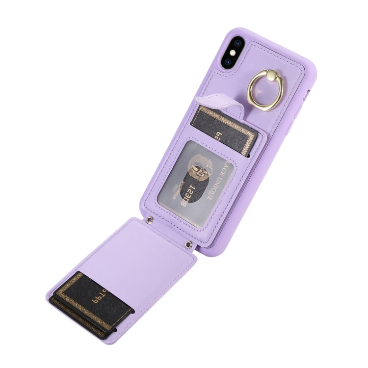 For iPhone XS Vertical Card Bag Ring Holder Phone Case with Dual Lanyard