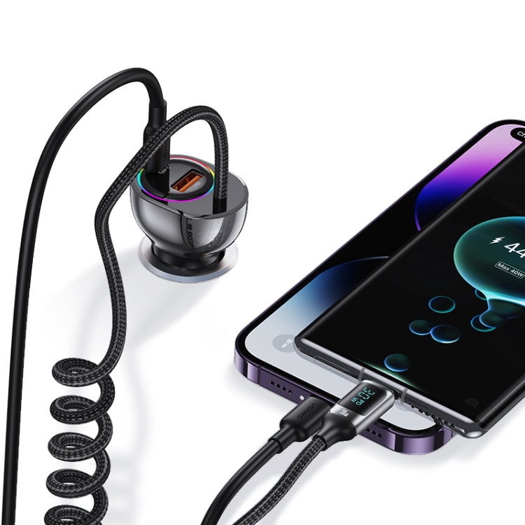 USAMS US-CC192 C37 60W Type-C+USB Dual Port Car Charger with Digital Display 30W Type-C Spring Data Cable(Tarnish)