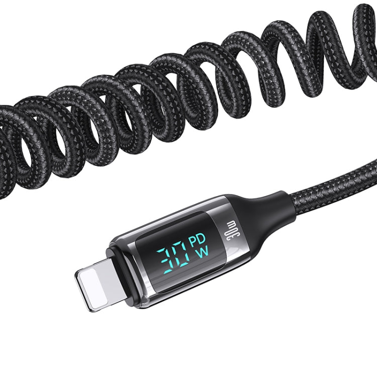 USAMS US-CC193 C37 60W Type-C+USB Dual Port Car Charger with Digital Display 30W 8 Pin Spring Data Cable(Tarnish)