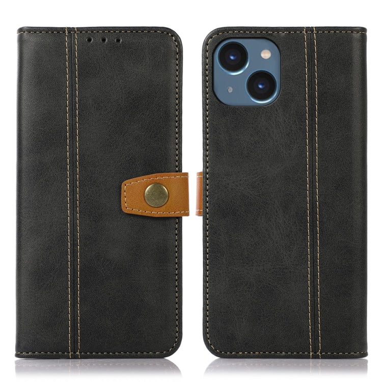 For iPhone 15 Plus Stitching Thread Calf Texture Leather Phone Case