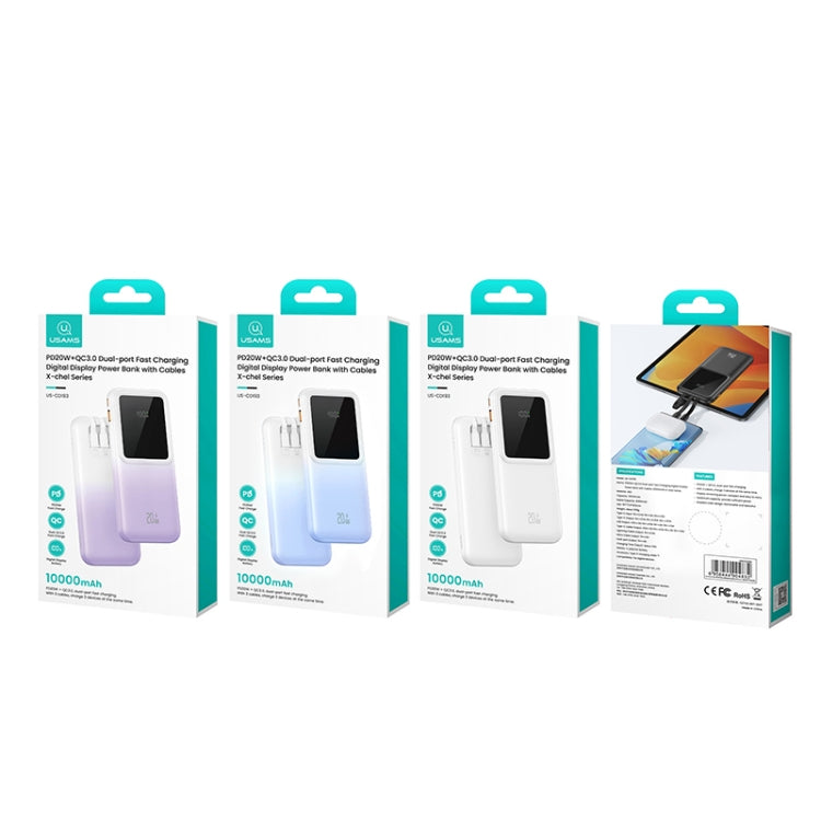 USAMS US-CD193 10000mAh 20W Portable Digital Display Power Bank with Cable
