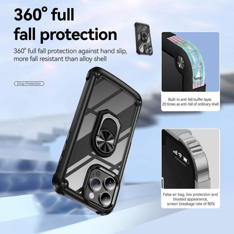 For iPhone 16 Pro Max TPU + PC Lens Protection Phone Case with Ring Holder