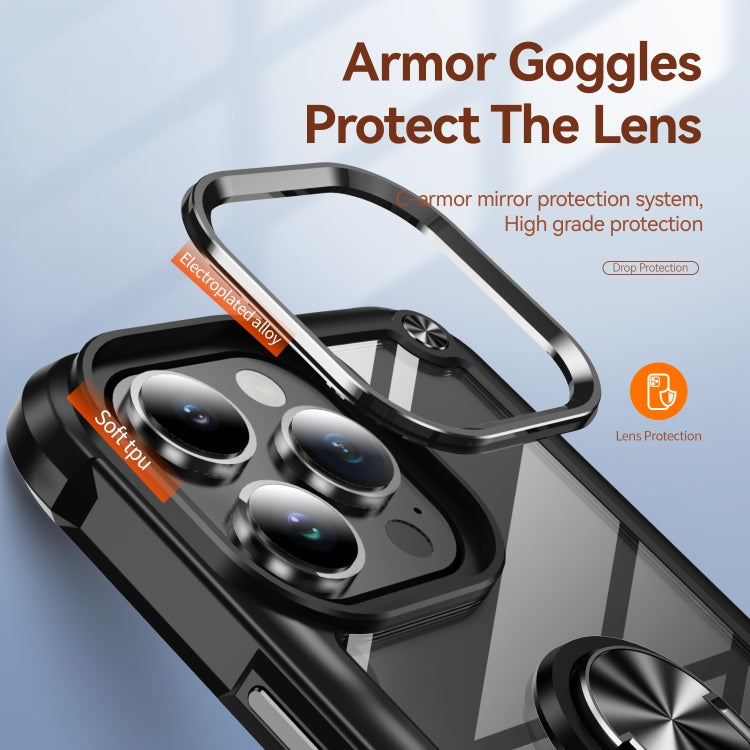 For iPhone 16 Pro Max TPU + PC Lens Protection Phone Case with Ring Holder