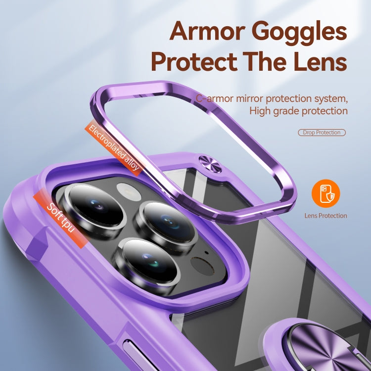 For iPhone 16 Pro Max TPU + PC Lens Protection Phone Case with Ring Holder