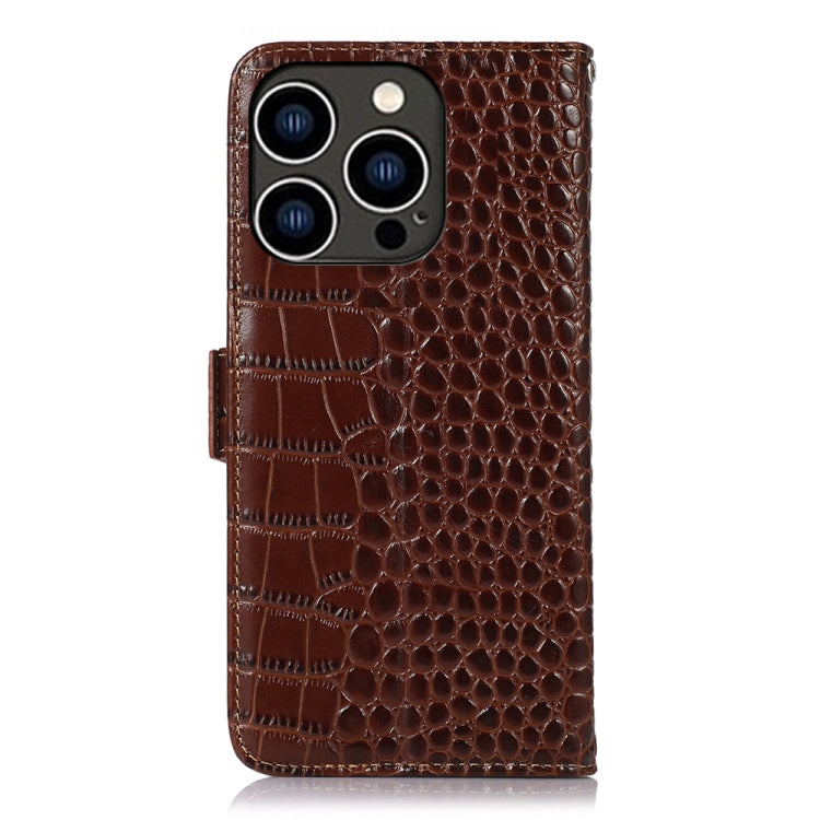 For iPhone 16 Pro Crocodile Top Layer Cowhide Leather Phone Case