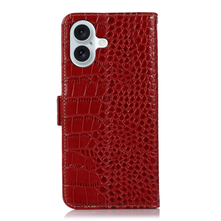 For iPhone 16 Plus Crocodile Top Layer Cowhide Leather Phone Case