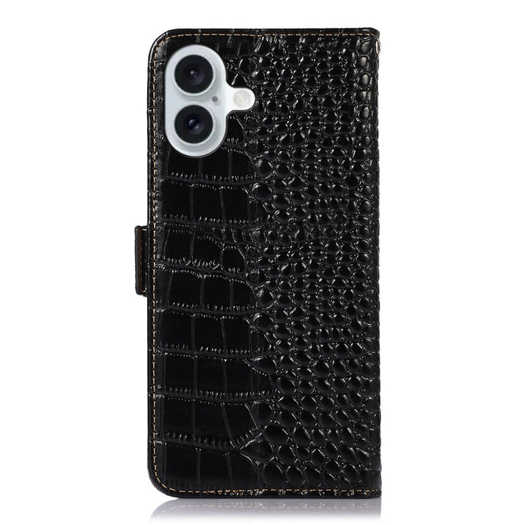For iPhone 16 Crocodile Top Layer Cowhide Leather Phone Case